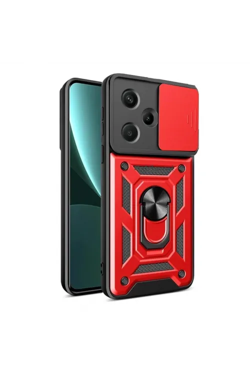 Xiaomi Redmi Note 13 Pro Plus Kılıf Pars Lens Yüzüklü Silikon - Kırmızı