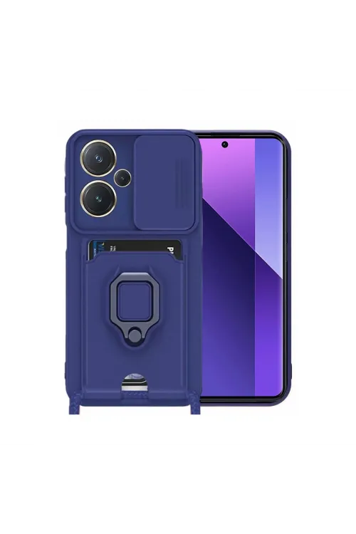 Xiaomi Redmi Note 13 Pro Plus Kılıf Zuma Kartvizitli Yüzüklü Silikon - Lacivert