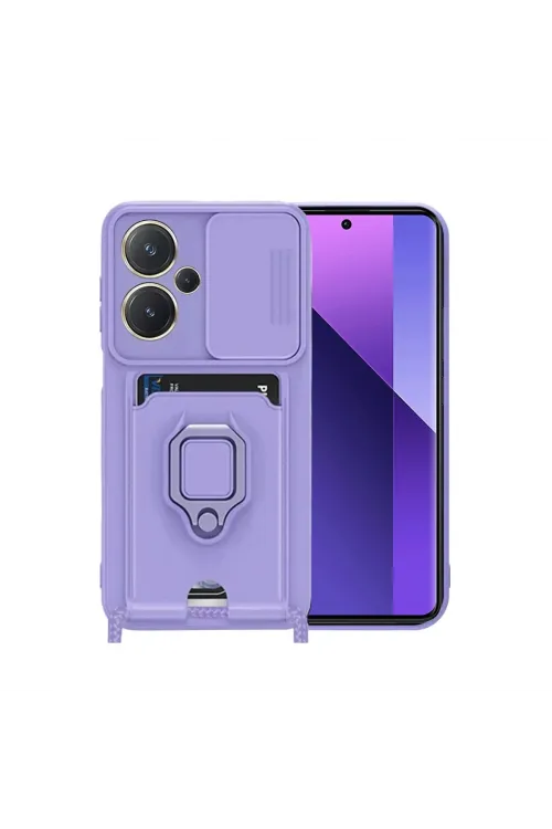Xiaomi Redmi Note 13 Pro Plus Kılıf Zuma Kartvizitli Yüzüklü Silikon - Lila