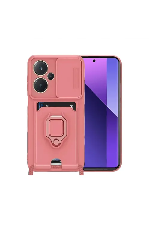 Xiaomi Redmi Note 13 Pro Plus Kılıf Zuma Kartvizitli Yüzüklü Silikon - Pembe