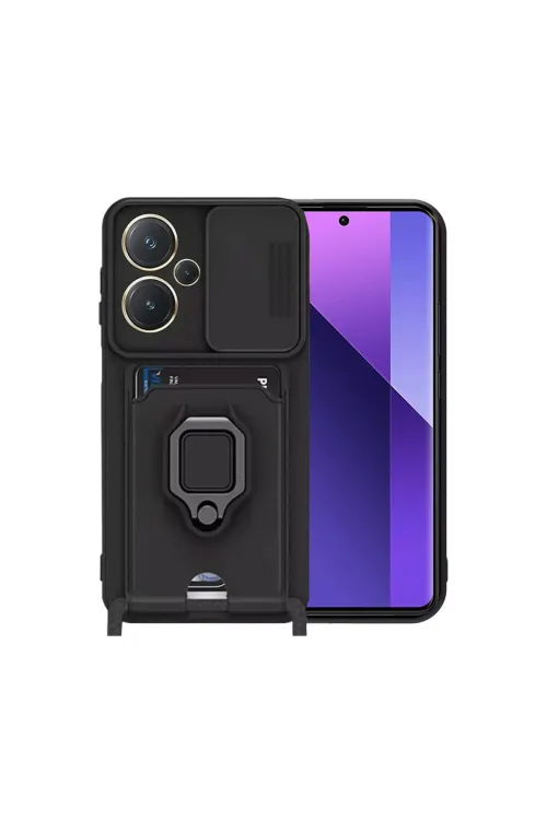 Xiaomi Redmi Note 13 Pro Plus Kılıf Zuma Kartvizitli Yüzüklü Silikon - Siyah
