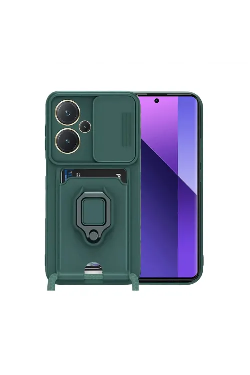 Xiaomi Redmi Note 13 Pro Plus Kılıf Zuma Kartvizitli Yüzüklü Silikon - Yeşil