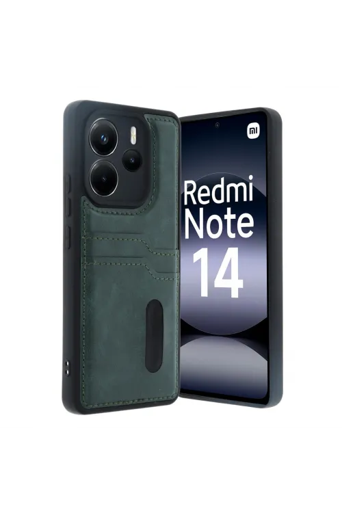 Xiaomi Redmi Note 14 4g Kılıf Sara Kartvizitli Deri Kılıf - Koyu Yeşil
