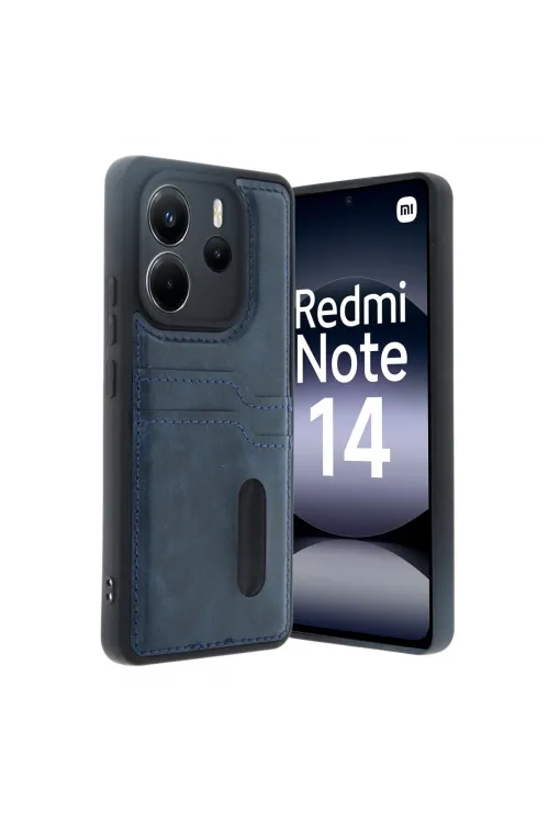 Xiaomi Redmi Note 14 4g Kılıf Sara Kartvizitli Deri Kılıf - Lacivert