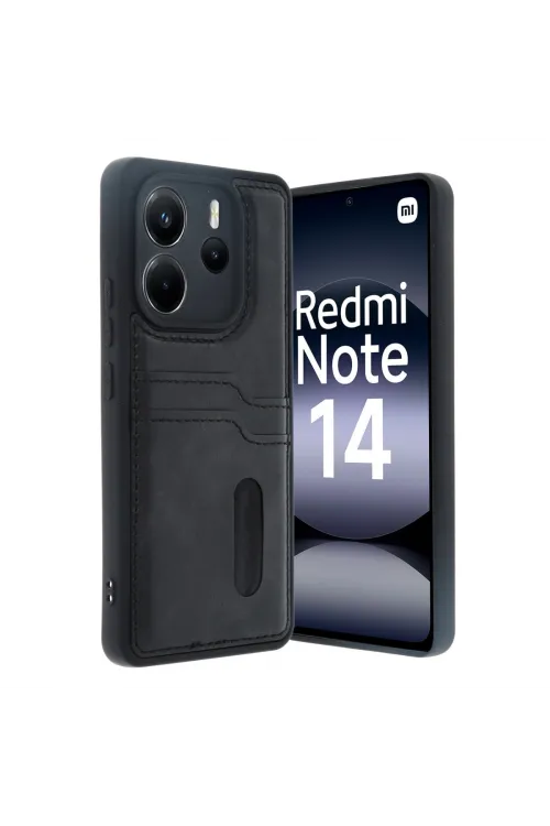 Xiaomi Redmi Note 14 4g Kılıf Sara Kartvizitli Deri Kılıf - Siyah
