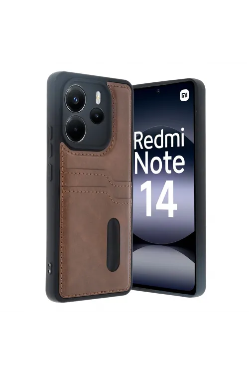 Xiaomi Redmi Note 14 4g Kılıf Sara Kartvizitli Deri Kılıf - Taba