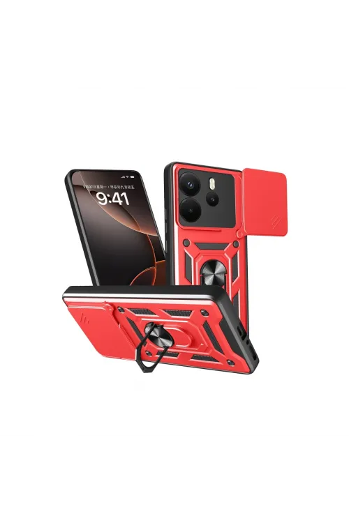 Xiaomi Redmi Note 14 4g Pars Lens Yüzüklü Silikon - Kırmızı