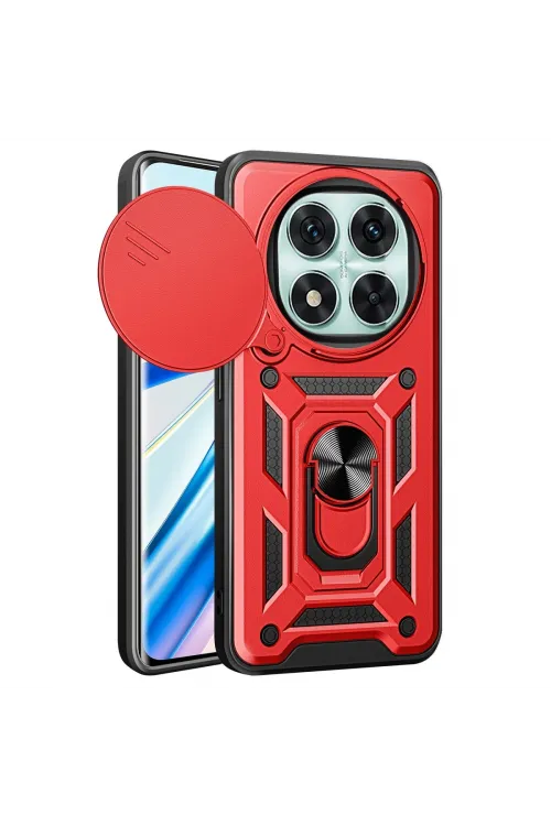 Xiaomi Redmi Note 14 Pro 4g Kılıf Pars Lens Yüzüklü Silikon - Kırmızı