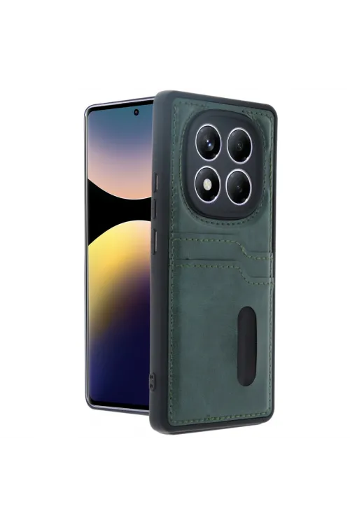 Xiaomi Redmi Note 14 Pro 4g Kılıf Sara Kartvizitli Deri Kılıf - Koyu Yeşil