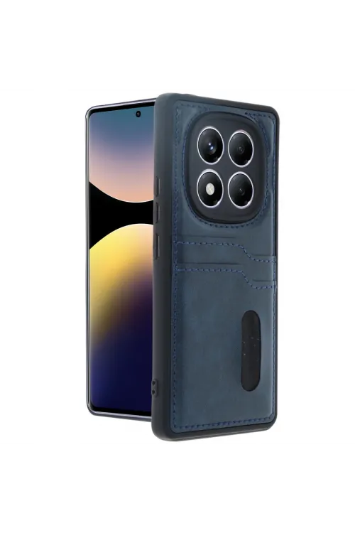 Xiaomi Redmi Note 14 Pro 4g Kılıf Sara Kartvizitli Deri Kılıf - Lacivert