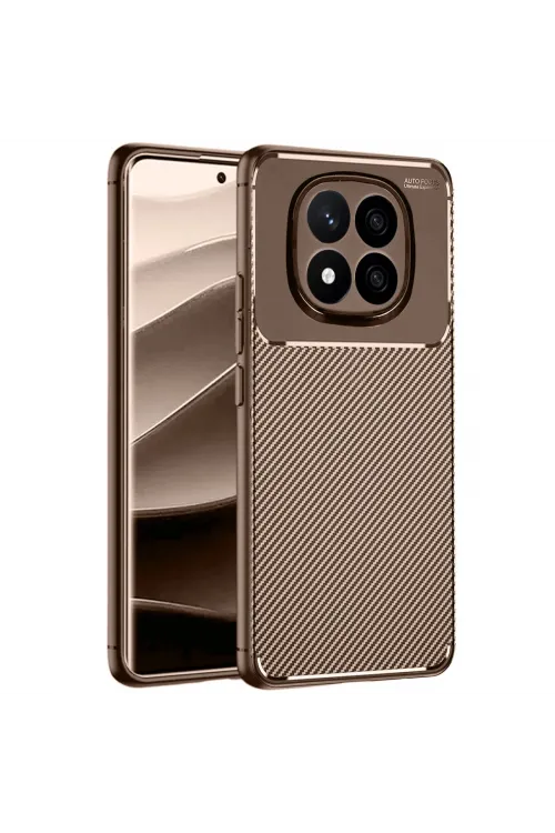 Xiaomi Redmi Note 14 Pro 5g Kılıf Auto Focus Karbon Kapak - Kahverengi