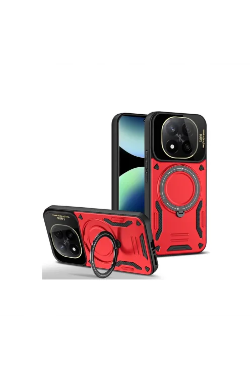 Xiaomi Redmi Note 14 Pro 5g Kılıf Joy Lens Standlı Kapak - Kırmızı