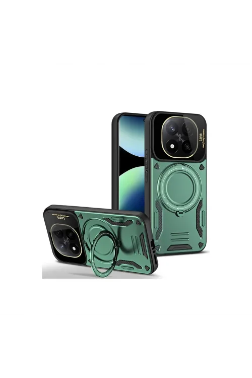 Xiaomi Redmi Note 14 Pro 5g Kılıf Joy Lens Standlı Kapak - Koyu Yeşil