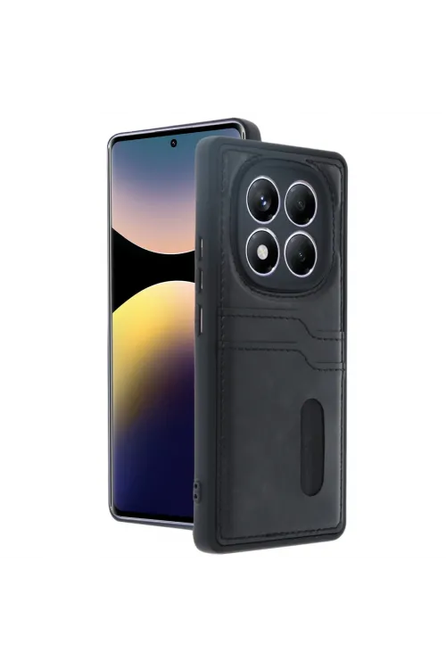 Xiaomi Redmi Note 14 Pro 5g Kılıf Sara Kartvizitli Deri Kılıf - Siyah