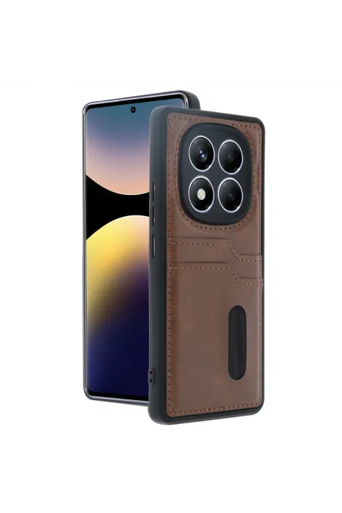 Xiaomi Redmi Note 14 Pro 5g Kılıf Sara Kartvizitli Deri Kılıf - Taba