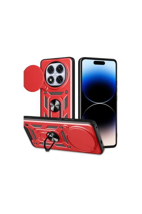 Xiaomi Redmi Note 14 Pro Plus Kılıf Pars Lens Yüzüklü Silikon - Kırmızı