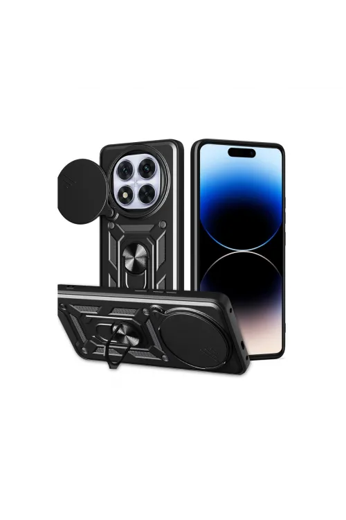 Xiaomi Redmi Note 14 Pro Plus Kılıf Pars Lens Yüzüklü Silikon - Siyah