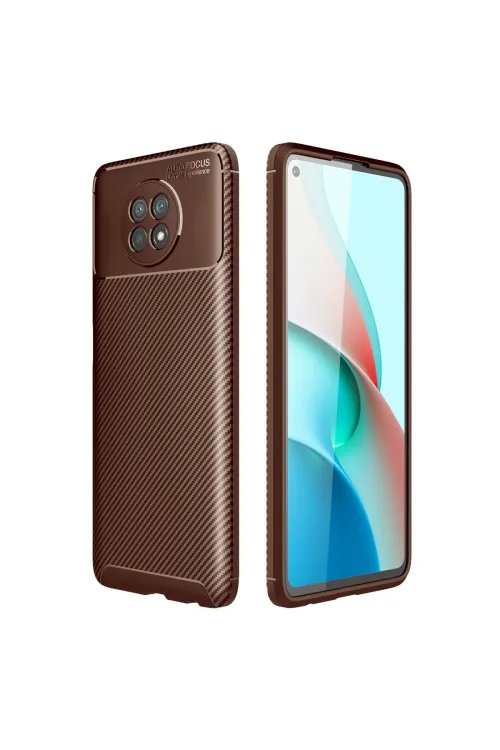 Xiaomi Redmi Note 9 5g Kılıf Auto Focus Karbon Kapak - Kahverengi