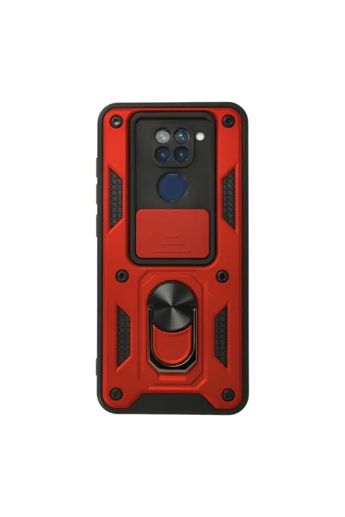 Xiaomi Redmi Note 9 Kılıf Pars Lens Yüzüklü Silikon - Kırmızı