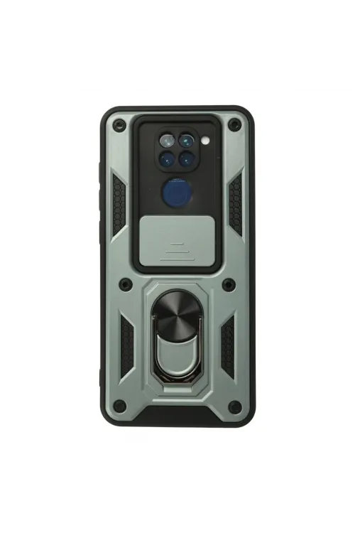Xiaomi Redmi Note 9 Kılıf Pars Lens Yüzüklü Silikon - Yeşil