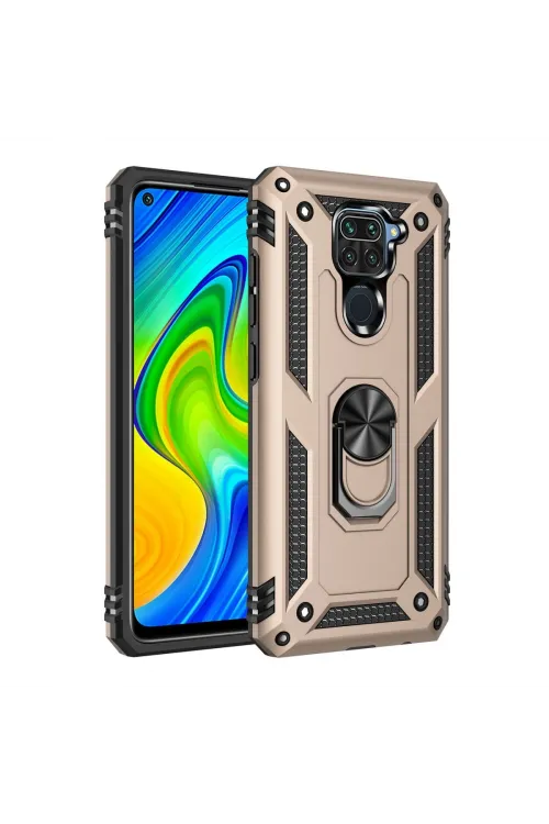 Xiaomi Redmi Note 9 Kılıf Sofya Yüzüklü Silikon Kapak - Gold