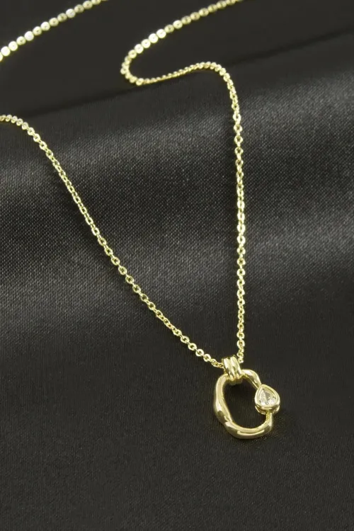 Xuping Oval Zirkon Taşlı Lüks Çelik Kolye