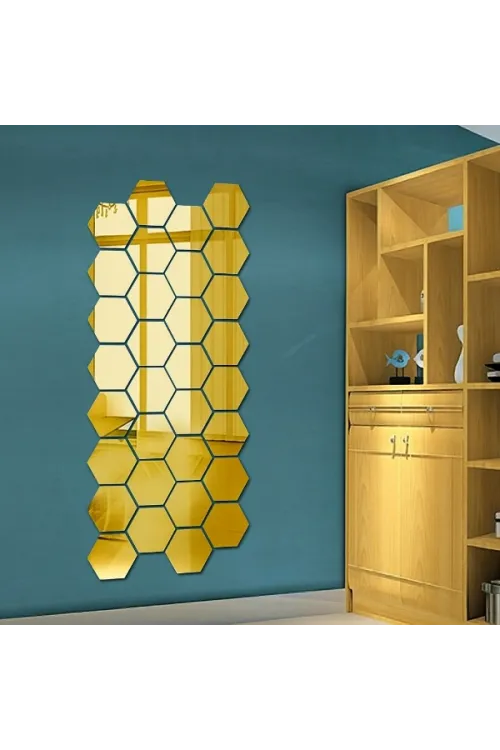 Yapışkanlı Akrilik Gold Ayna Seti 12 Adet