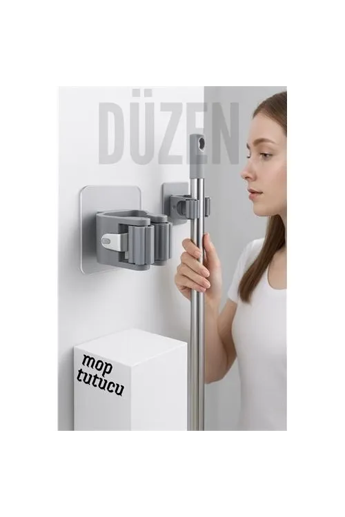 Yapışkanlı Pratik Mop ve Süpürge Tutucu – Duvara Monte, Kolay Kurulum