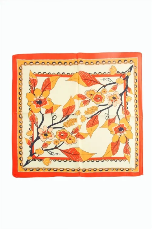 Yaprak Çiçek Desenli Zr Şifon Fular 50*50 cm