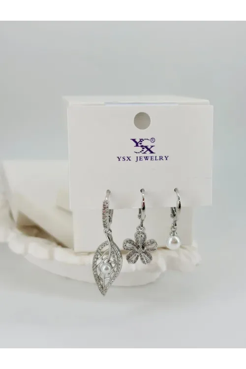 Yaprak Detaylı Üçlü Kombin Küpe - Kp00532