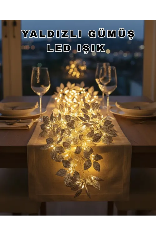 Yaprak Şekilli Gümüş Led Işık Pilli Dekoratif Aydınlatma