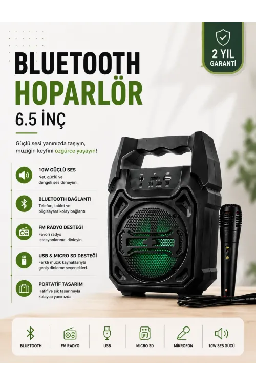 Yeni Nesil 6.5 İnç Bluetooth Hoparlör Mikrofonlu Taşınabilir Ses Sistemi