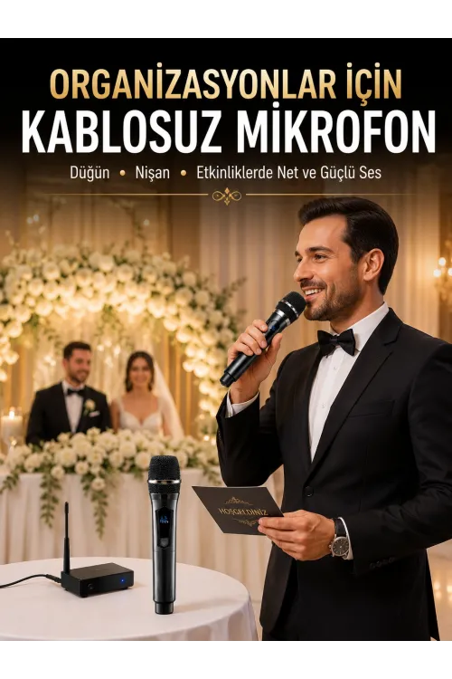Yeni Nesil Kablosuz El Mikrofonu Seti Dijital Ekranlı Çift Mikrofonlu