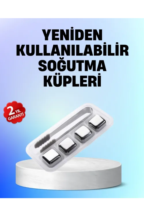 Yeniden Kullanılabilir 304 Çelik Metal Buz Küpleri 4lü Set