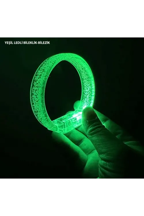 Yeşil Led Işıklı Baskı Yapılabilen Pilli Bileklik Bilezik 1,5 cm Genişlik