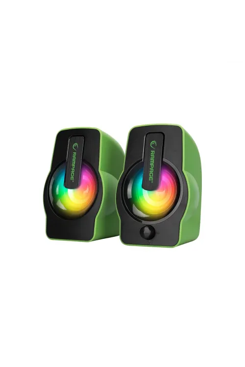 Yeşil - Rgb Işıklı 1+1 Hoparlör Speakaer Set Usb Kablo 2.0 Multimedya - 6w