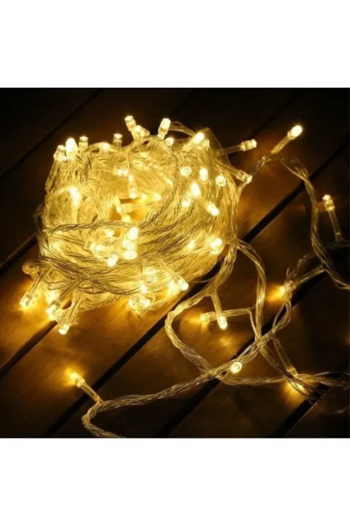 Yılbaşı Aydınlatması 100 Led Perde Hortum Sıcak Beyaz Işık - 10 Metre Dekoratif Şeffaf Kablolu Süs