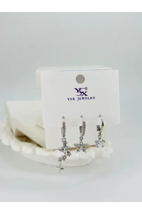 Yıldız Detaylı Üçlü Kombin Küpe - Kp00548