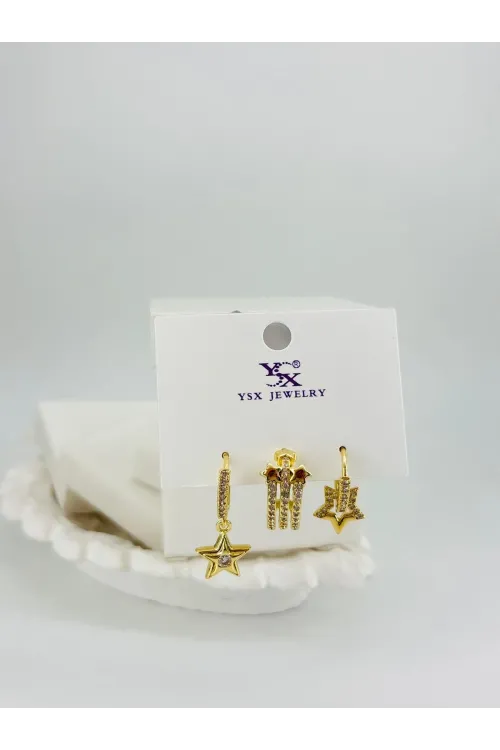 Yıldız Detaylı Üçlü Kombin Küpe - Kp00553