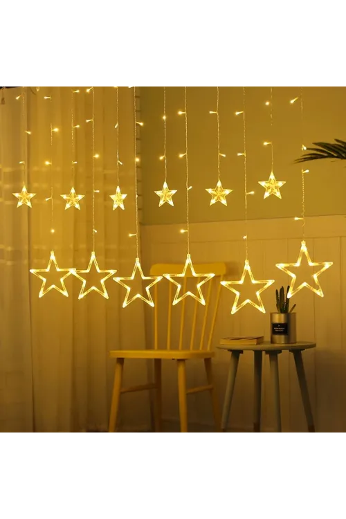 Yıldız Sarkıtlı Perde LED Aydınlatma - 3m Genişlik, 8 Modlu, Günışığı Renk,Ev Süsleme Işığı