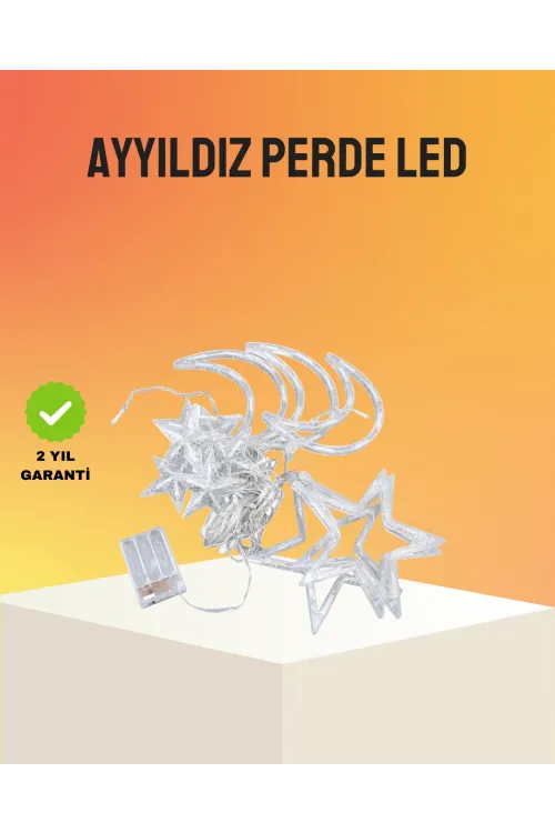 Yıldız Ve Ay Figürlü Prizli Perde Led Işık Romantik Ortam Aydınlatması
