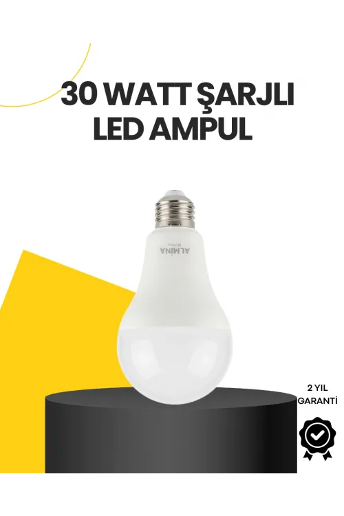 Yüksek Işık Güçlü Şarjlı Led Ampul E27 30w Enerji Tasarruflu