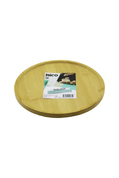 Yuvarlak=24.5cm Ayaklı=4cm Kenarlı Yüzey Ahşap Bambu Sunum Tepsisi - Mini Sofra