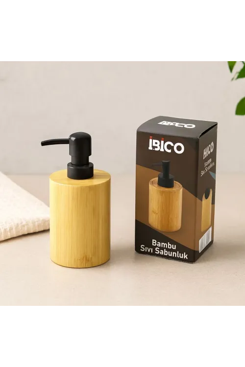 Yuvarlak Bambu Sıvı Sabunluk (Ø7.8 × Y10.8 cm) - Siyah Pompa