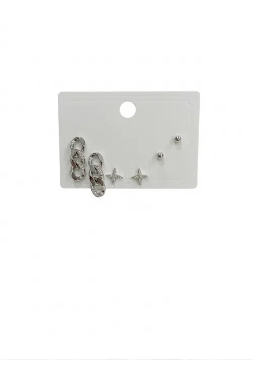 Zincir Detaylı Altılı Küpe - Kp00558