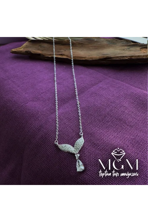 Zirkon Su Damlası Taşlı Kanat Kolye - Kl0015