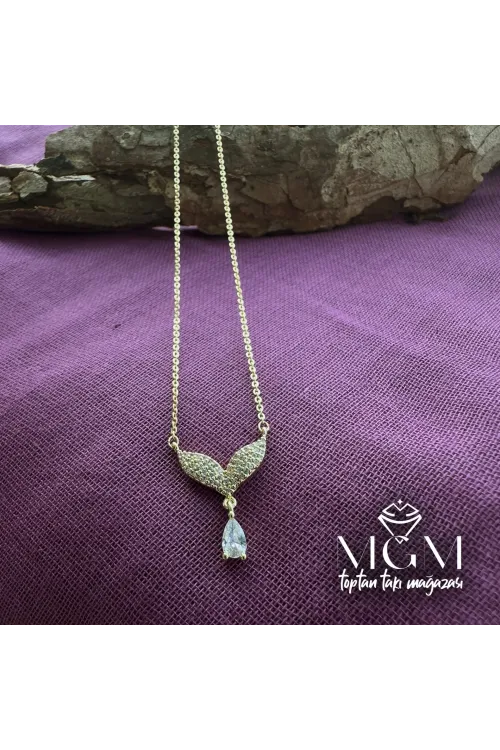 Zirkon Su Damlası Taşlı Kanat Kolye - Kl0015-b