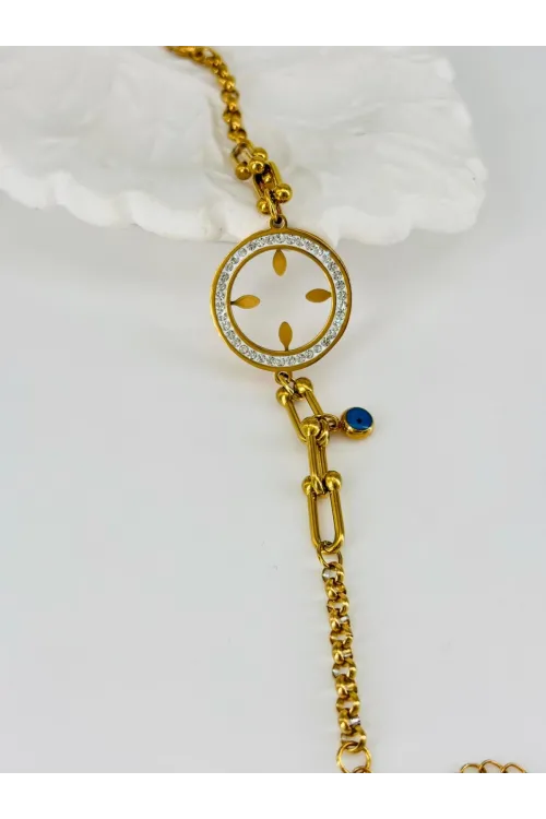 Zirkon Taşlı Çelik Çelik Bileklikler 17 + 4 Cm  - Kbl0361