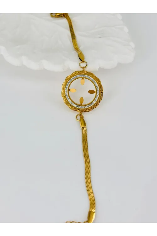 Zirkon Taşlı Çelik  Çelik Bileklikler 17+4 Cm  - Kbl0363