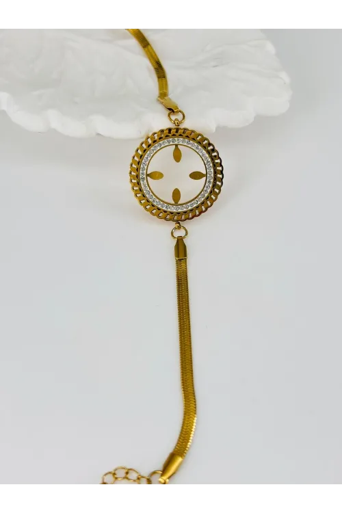 Zirkon Taşlı Çelik Çelik Bileklikler 17 + 4 Cm  - Kbl0365